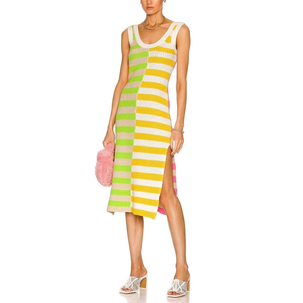 STAUD Seashore Striped Crochet Knit Midi Dress Size XS